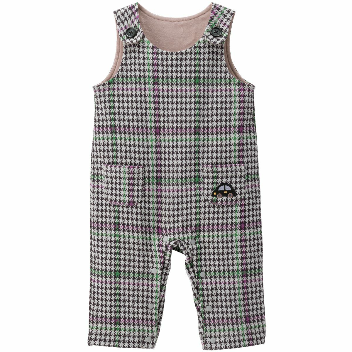 オーバーオール車アップリケ（グレンチェック ジャカード）