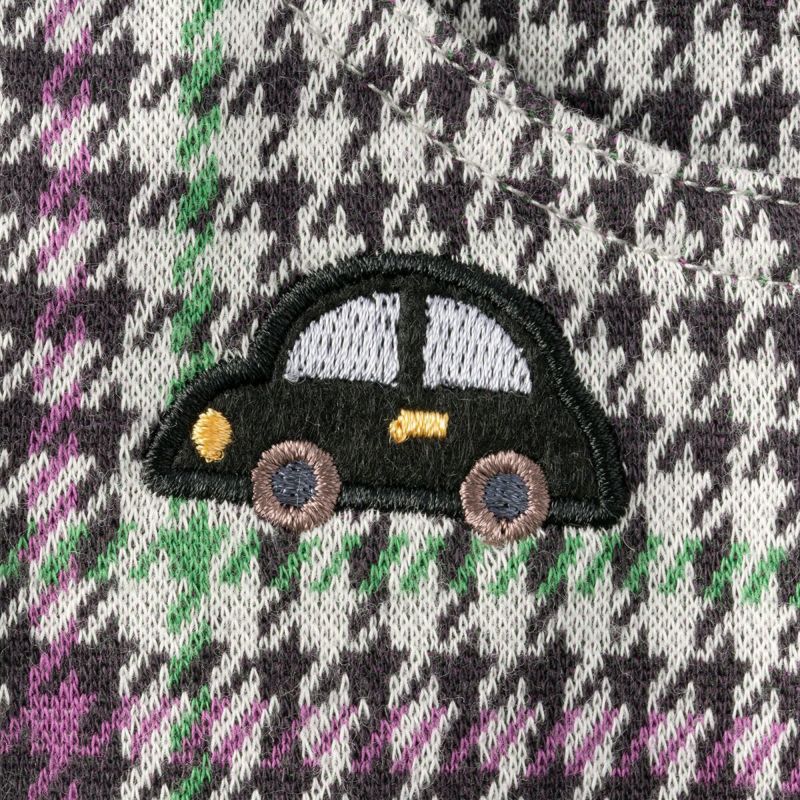 オーバーオール車アップリケ（グレンチェック ジャカード）の刺繍