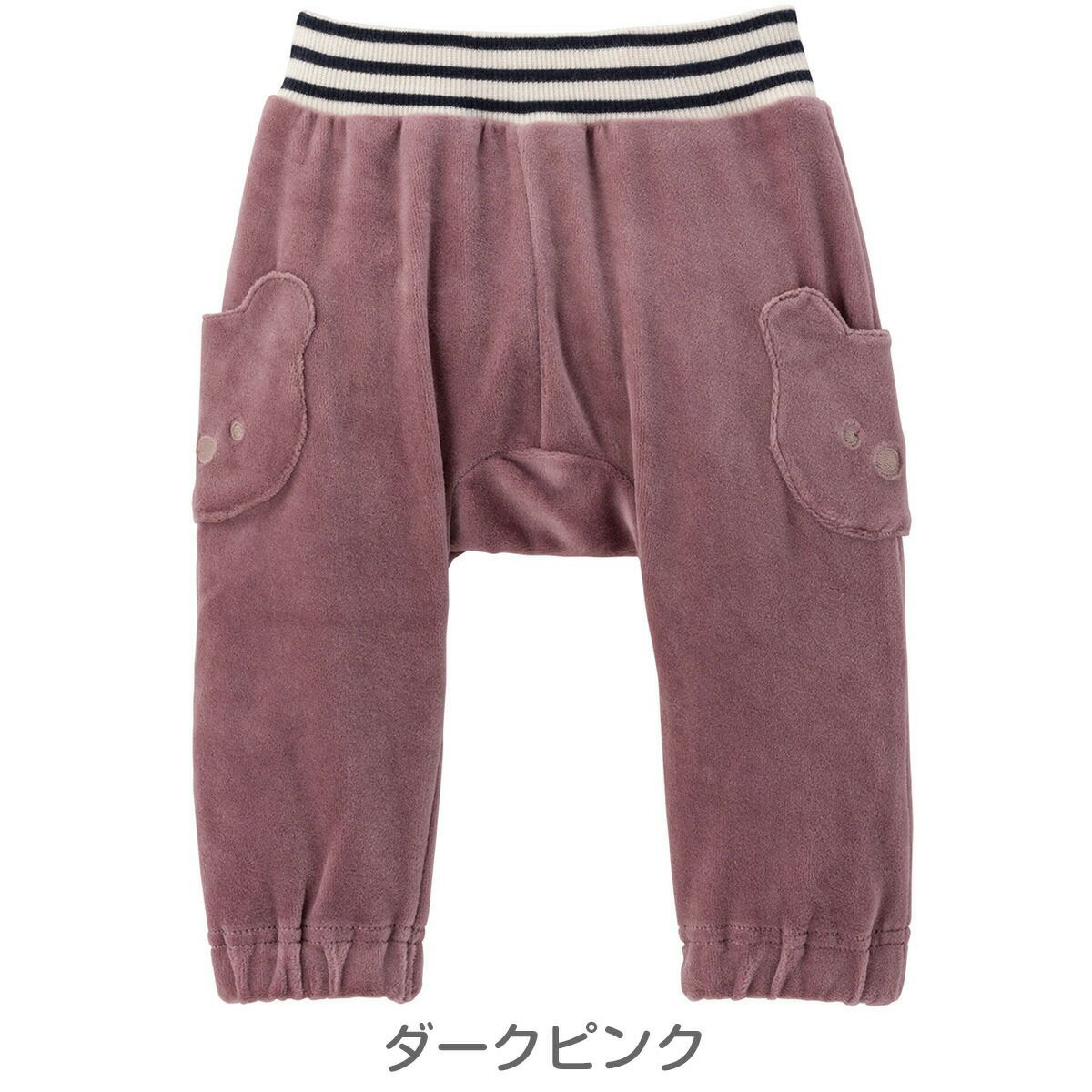 やわらかベロア ラップパンツ（くまポケット）、カラー：ダークピンク